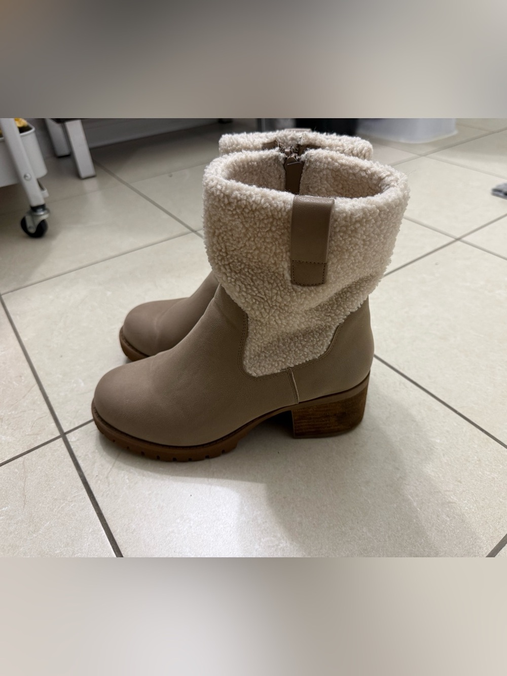 MIA Taupe Ankle Boots with Cream Faux-Shearling Cuff